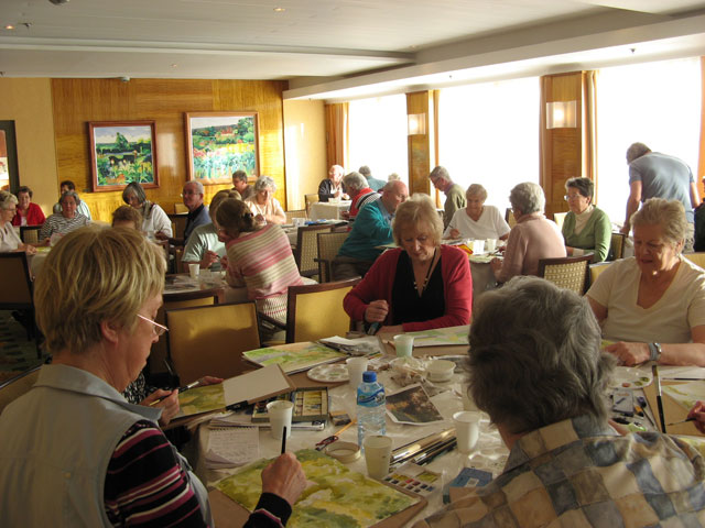 Painting class on board ship, run by Peter Woolley